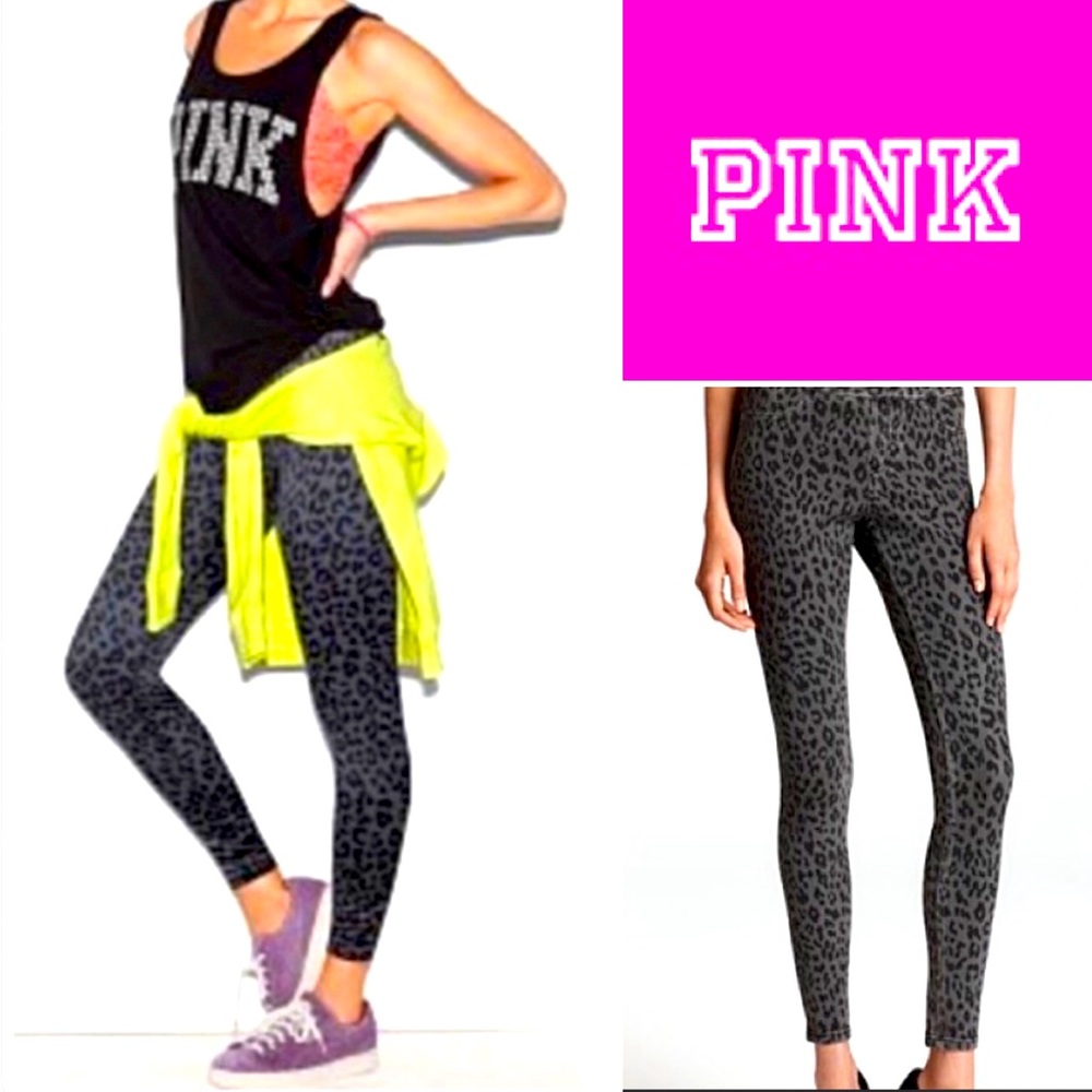 NWOT VS PINK Skinny Yoga Pants in Gray Leopard Print Size Medium